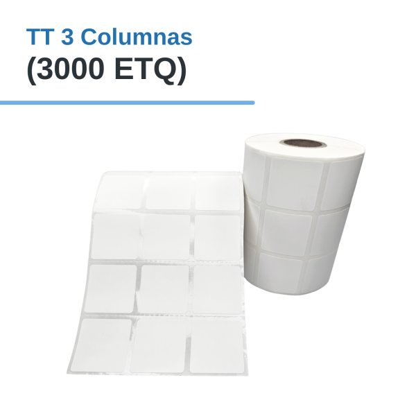 Rollo de Etiq. Adhesivas (PAPEL) TT 30mm x 30mm x 3000 Etq. x 3Col, Tuco 1" (1.1" X 1.1")(3cm X 3cm)