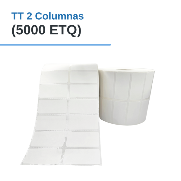 Rollo de Etiq. Adhesivas (PAPEL) TT 40mm x 20mm x 5000 Etq. x 2Col, Tuco 1"