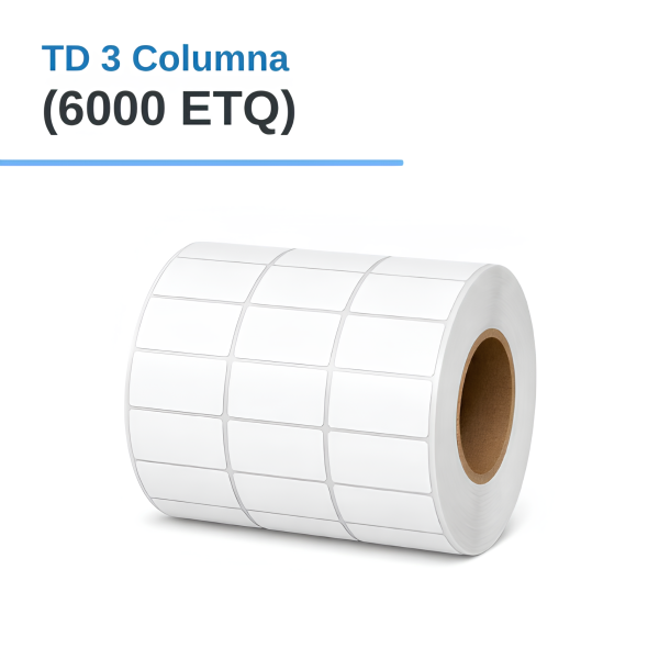 ROLLO DE ETIQUETAS ADHESIVAS TERMICO DIRECTO TD 1.1" X 0.7" X 6000 ETQ. X 3COL, TUCO 1" (30MM X 20MM)