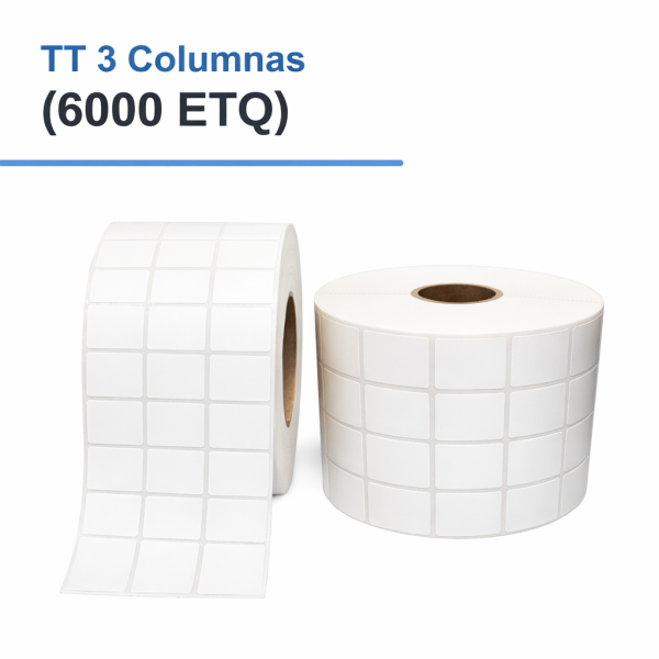 ROLLO DE ETIQUETAS ADHESIVAS DE PAPEL TT 1" X 0.5" X 6000 ETQ. X 3COL, TUCO 1" (25 MM X 13MM )